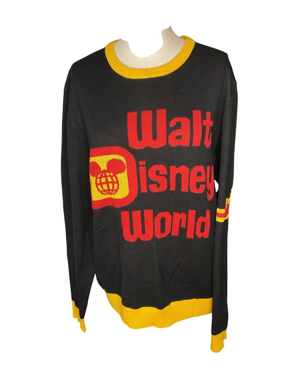 Disney Parks Walt Disney World Logo Knit Sweater Black Yellow Women's Medium
